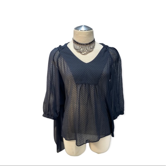 Rare Fossil Black Semi-Sheer Blouse with Shawl - Picture 4 of 5